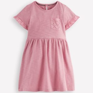 Broderie Pocket Jersey Dress-Pink Haze