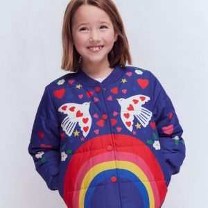 Fun Bomber Jacket-Navy Placement Rainbow Print