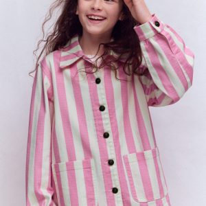 Denim Jacket-Pink Stripes