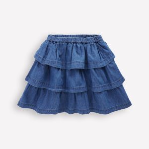 Ruffle Tiered Skirt-Mid Vintage Denim