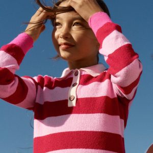 Knitted Rugby Sweater-Port/ Pink Stripe