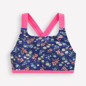 Cross-back Bikini Top-Sapphire Blue Meadow Floral