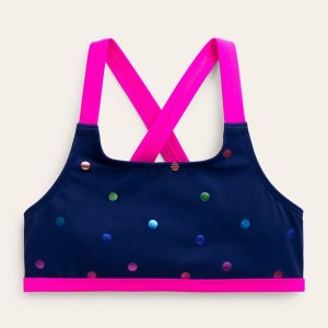 Cross-back Bikini Top-Rainbow Foil Confetti Spot