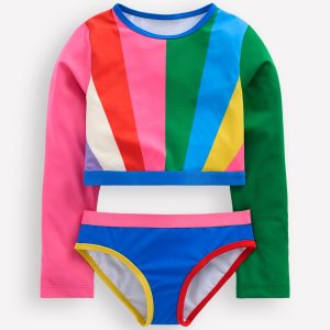 Cropped Rash Vest Set-Rainbow Sunray