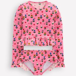Hem Frill Rash Vest Set-Almond Pink Sunflower Garden