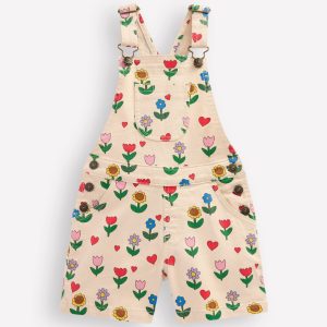 Short Overalls-Ivory Sunflower Garden