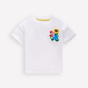 Short Sleeve Printed T-Shirt-White Flowers