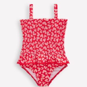 Peplum Smocked Swimsuit-Rockabilly Red Collage Hearts