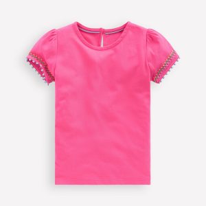 Puff Sleeve T-shirt-Flamingo Pink