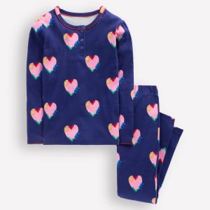 Snug Henley Pajamas-Starboard Blue Love Hearts