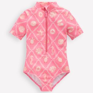 Short-sleeved Swimsuit-Salmon Pink Shell Tile