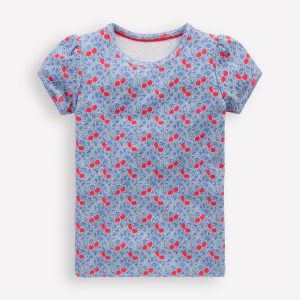Short Sleeve Pointelle Top-Blue Cherries