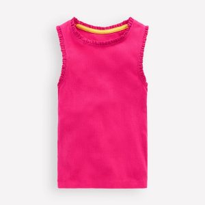 Ribbed Lace Trim Tank-Pink Peony