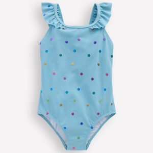 Hallie Frill Strap Swimsuit-Air Blue Multi Foil Spot