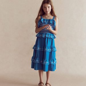 Jersey Embroidered Midi Dress-Kingfisher Blue