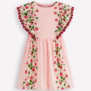 Pretty Woven Dress-Chalk Pink Strawberry Vine