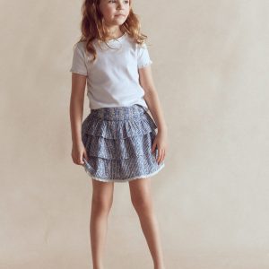 Smocked Waist Ruffle Skirt-Bluejay Cherry Stripe