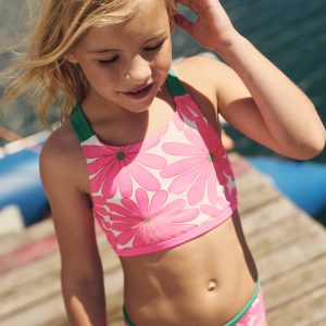 Cross-back Bikini Top-Festival Pink Daisy