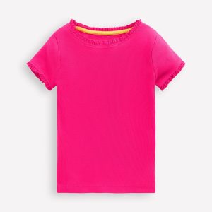 Short Sleeve Ribbed T-shirt-Pink Peony