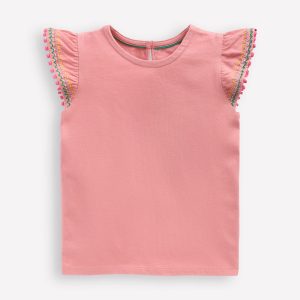 Flutter Sleeve Trim Top-Almond Pink