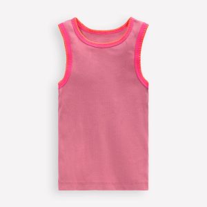 Crochet Trim Ribbed Vest-Pink Haze