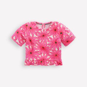 Peplum Towelling Top-Festival Pink Giant Daisy