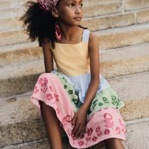 Hotchpotch Tiered Dress-Hotchpotch Stripe Embroidery