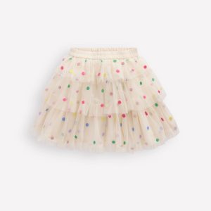 Tulle Interest Skirt-Soft Ivory Multi Spot