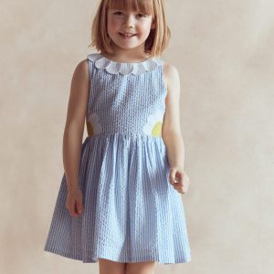 Novelty Cross-back Dress-Blue Daisy Applique