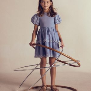 Broderie Rara Jersey Dress-Dusty Blue