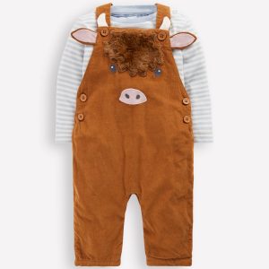 Novelty Cord Overalls Set-Brown Highland Cow