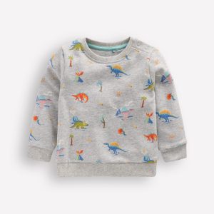 Printed Sweatshirt-Grey Marl Dinos