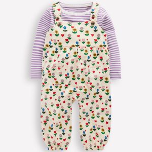 Jersey Dungaree Set-Multi Sunflower Garden