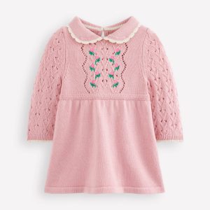 Pointelle Knitted Dress-Vintage Pink