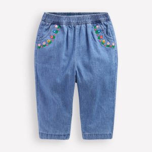Embroidered Pull On Trouser-Embroidered Denim