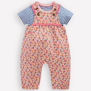 Short Sleeve Jersey Overalls-Pink Ditsy Floral