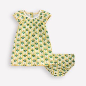 Floaty Shirred Dress-Yellow Flower Stem