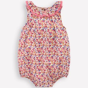 Frill Neck Bubble Romper-Pink Ditsy Floral