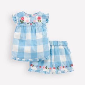 Pretty Trim Woven Play Set-Blue Gingham Embroidery