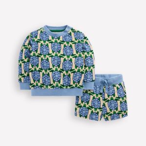 Printed Towelling Play Set-Blue Geo Turtles