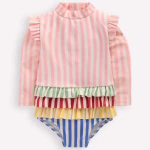 Long Sleeve Frill Swimsuit-Hotchpotch Stripe