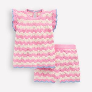 Pointelle Knitted Play Set-Pink Wave