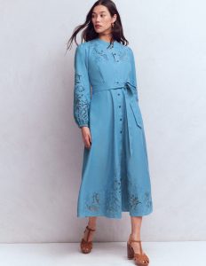 Mae Linen Blend Shirt Dress-Blue Heaven
