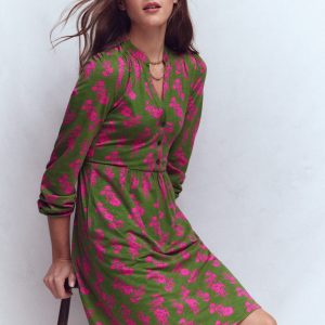 Amy Short Jersey Dress-Pink and Green Floral