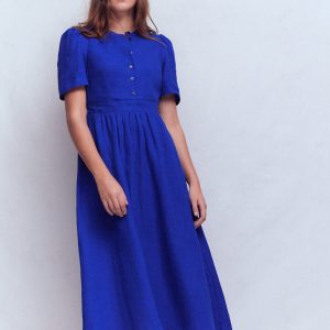 Ivy Linen Midi Dress-Bright Blue