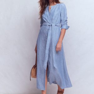 Mollie Linen Shirt Dress-Chambray
