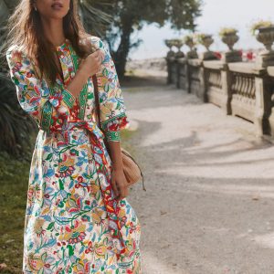 Ava Linen Blend Midi Dress-Multi, Botanical Trail