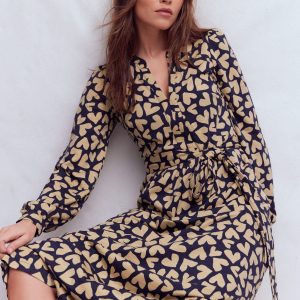 Naomi Long Sleeve Jersey Dress-French Navy, Heart Scatter