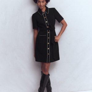 Loren Trim Short Dress-Black