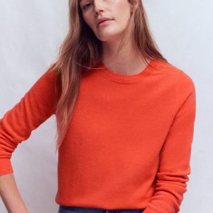 Eva Cashmere Crew Neck Sweater-Fiery Orange Melange